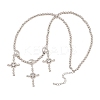 Brass Micro Pave Clear Cubic Zirconia Cross Pendant Round Beaded Bib Necklaces for Women NJEW-F364-04P-4