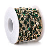 Medium Sea Green Faceted Glass Beaded Flat Round Link Chains KK-TAC0020-02G-RS-2