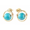 Synthetic Turquoise Round Beads Stud Earrings for Girl Women EJEW-JE04666-05-2