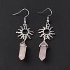 Natural Rose Quartz Bullet with Sun Dangle Earrings EJEW-I276-01P-19-3