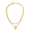 304 Stainless Steel Heart Pendant Flat Sequin Chain Double Layer Necklaces for Women NJEW-F343-03G-4