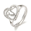 Heart with Letter Rack Plating Brass Micro Pave Cubic Zirconia Adjustable Rings for Women RJEW-I105-06P-V-1