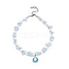 Alloy Enamel Shell Shape Charm White Round Shell Pearl & Natural Dyed Aquamarine Chip Beaded Anklets AJEW-AN00734-02-2