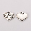 Wedding Theme Antique Silver Tone Tibetan Style Heart with Maid of Honor Rhinestone Charms X-TIBEP-N005-05B-1