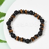 Tiger Eye with Hematite Partition and Lava Beaded Stretch Bracelets for Women Men BJEW-Q031-02A-3