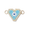 Glass Seed Beaded Evil Eye Heart Links Connector Charms PALLOY-MZ01048-3