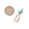 Cowrie Shell & Synthetic Turquoise Starfish Pendants PALLOY-JF03407-01-2