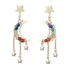 Chakra Moon Copper Wire Wrapped Gemstone Stud Earring EJEW-TA00484-1
