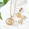 Flat Round with Letter B 304 Stainless Steel Pendant Necklaces & Hoop Earring Jewelry Sets SJEW-L177-08G-1