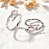 Oval Brass Cat Eye Cuff Rings for Women RJEW-U042-01P-02-1