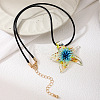 Summer Beach Starfish Transparent Glass Pendant Black Waxed Cord Necklaces for Women FS-WG29C72-01-3