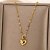 304 Stainless Steel Heart Pendant Dapped Chain Necklaces for Women NJEW-P342-01G-1