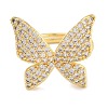 Butterfly Rack Plating Brass Micro Pave Cubic Zirconia Adjustable Rings for Women RJEW-Z059-13G-2