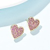 Heart Brass Micro Pave Cubic Zirconia Stud Earrings EJEW-H178-01G-3