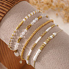 5Pcs Glass & Metal Gold & White Beaded Bracelet Sets AB9103-2-2