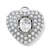 Rack Plating Brass Micro Pave Clear Cubic Zirconia with ABS Plastic Pearl Pendants KK-G515-55P-1