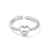 Clear Cubic Zirconia Double Heart Open Cuff Ring RJEW-H127-30P-2