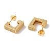 Square Box Design Brass Micro Pave Clear Cubic Zirconia Stud Earrings for Women EJEW-A110-07G-3