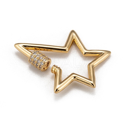 Brass Micro Pave Clear Cubic Zirconia Screw Carabiner Lock Charms X-ZIRC-L085-06G-1