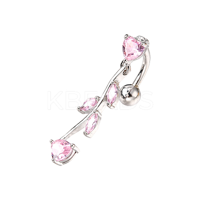 Branch Brass Cubic Zirconia Navel Rings AJEW-EE0001-03B-1