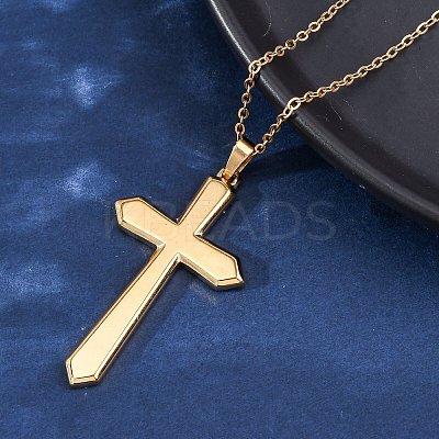 Cross 304 Stainless Steel Pendant Necklaces NJEW-H059-09G-1