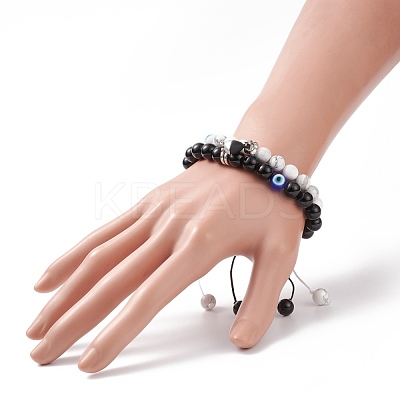 2Pcs 2 Style Magnetic Alloy Heart Charm Bracelets Set BJEW-TA00165-1