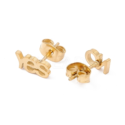 304 Stainless Steel Word YES & NO Asymmetrical Earrings LS-EJEW-E163-12G-1