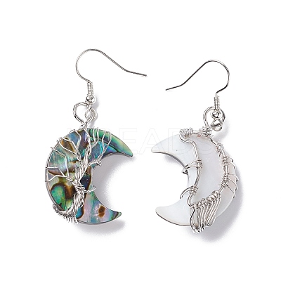 Natural Paua Shell Crescent Moon Dangle Earrings EJEW-G307-01P-1