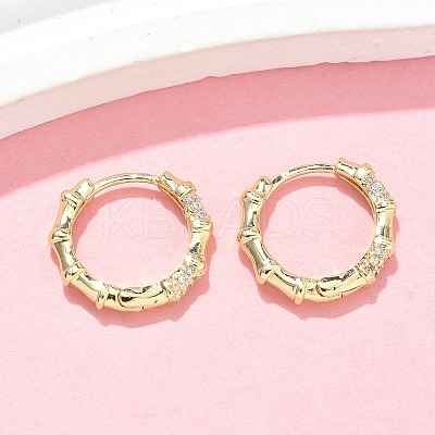 Bamboo Brass Micro Pave Clear Cubic Zirconia Hoop Earrings EJEW-Z102-05G-1