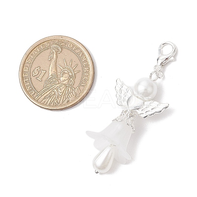 Frosted Acrylic & Glass Pearl Flower Angel Pendant Decorations HJEW-JM03490-01-1