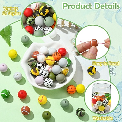 20 Styles Round Silicone Focal Beads SIL-YW0001-31-1