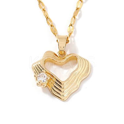 Fashionable Brass Clear Cubic Zirconia Hollow Heart Pendant Dapped Chain Necklaces HP4138-1-1