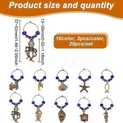 Alloy & Glass Bead Wine Glass Charms AJEW-GO00022-1
