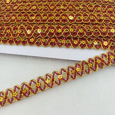 12M Flower Filigree Wavy Lace Ribbon with Paillette OCOR-WH0078-105-1