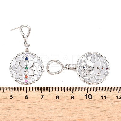 Brass Micro Pave Colorful Cubic Zirconia Dangle Hoop Earrings EJEW-G471-42P-1