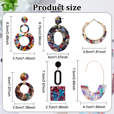 6 Pairs 6 Style Oval & Square & Donut Acrylic Dangle Stud Earrings EJEW-AN0003-36-1