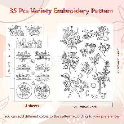 4 Sheets 11.6x8.2 Inch Stick and Stitch Embroidery Patterns DIY-WH0455-168-1