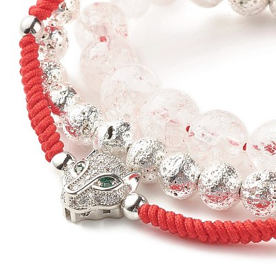 Natural Crackle Quartz & Lava Rock Braided Bead Bracelets Set BJEW-JB07212-03-1
