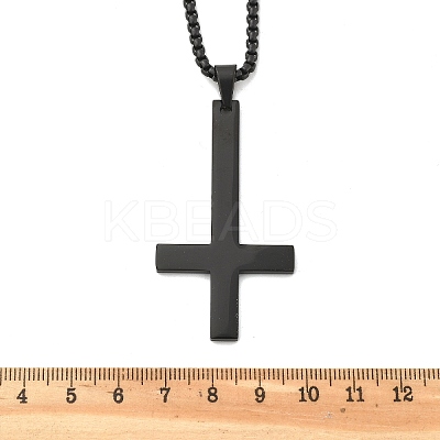304 Stainless Steel Christian Upside Down Cross Pendant Box Chain Necklaces NJEW-NH0001-07EB-1