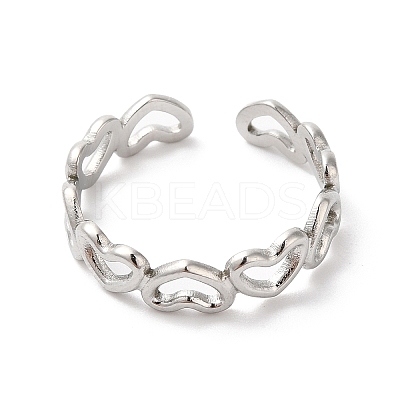 Non-Tarnish 304 Stainless Steel Hollow Heart Open Cuff Ring for Women RJEW-K245-28P-1