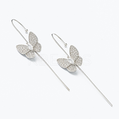 Brass Micro Pave Clear Cubic Zirconia Ear Wrap Crawler Hook Earrings EJEW-H125-03P-1