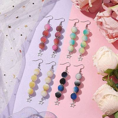 4 Pairs 4 Colors Waxberry Round Acrylic Beaded Dangle Earring Sets EJEW-JE05889-1