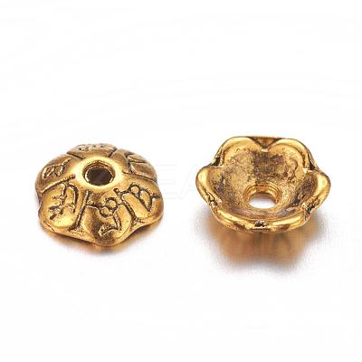 6-Petal Tibetan Style Alloy Flower Bead Caps TIBE-S220-AG-NR-1