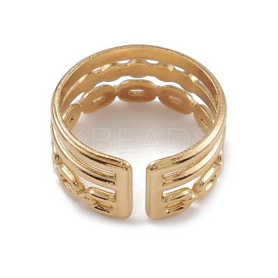 Ion Plating(IP) 304 Stainless Steel Triple Line Cuff Rings for Women RJEW-G285-15G-1
