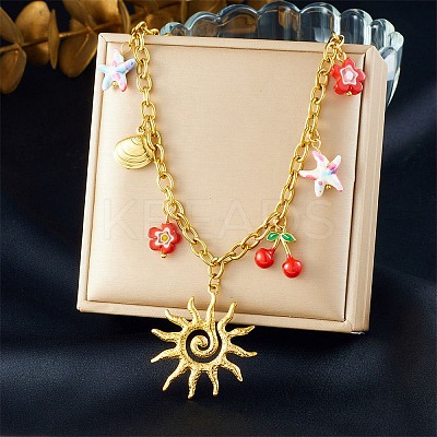 304 Stainless Steel with Plastic Bib Necklaces for Women NJEW-K300-03G-1