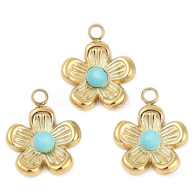 Synthetic Turquoise Flower Charms STAS-I325-143G-01-1