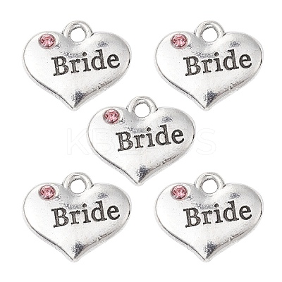 Wedding Theme Antique Silver Tone Tibetan Style Heart with Bride Rhinestone Charms TIBEP-YW0001-37A-1