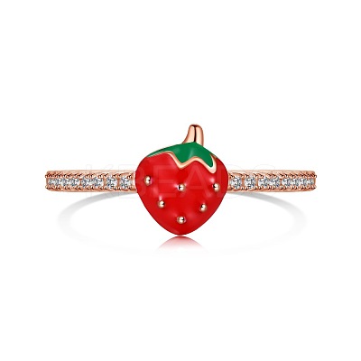 Enamel Strawberry Finger Rings RJEW-Q814-10RG-1
