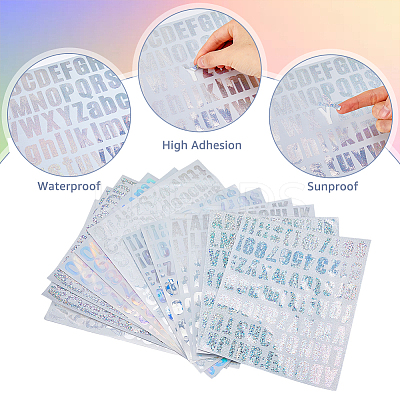 12 Sheets 6 Style Rectangle with Number & Letter Holographic Laser Style Vinyl Stickers STIC-FH0001-01-1