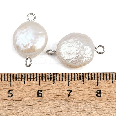 Natural Freshwater Pearl Keshi Pearl Flat Round Connector Charms STAS-D378-20P-1